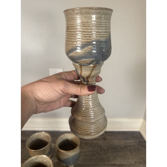 Studio Art Pottery Large Wine Goblet/Chalice 9 3/4” Set of 4 Handmade Glasses - Picture 10 of 16